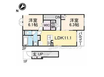 近江鉄道近江本線 五箇荘駅 徒歩3分 2階建 築1年(2LDK/2階)の間取り写真