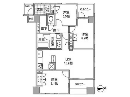 エスコート姫路 ザ・レジデンス(3LDK/2階)の間取り写真
