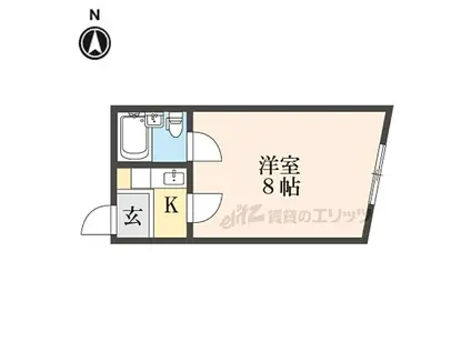 近鉄奈良線 東生駒駅 徒歩3分 5階建 築35年(1K/4階)の間取り写真