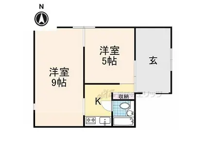 JR関西本線 大和小泉駅 徒歩13分 1階建 築26年(2K)の間取り写真