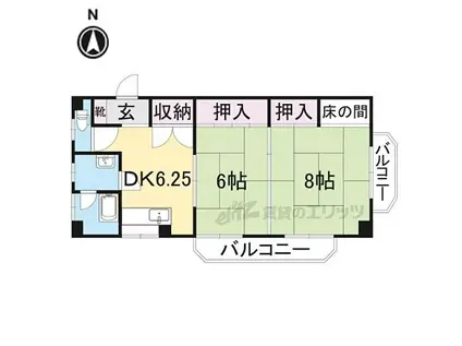 京阪本線 光善寺駅 徒歩10分 3階建 築47年(2DK/3階)の間取り写真