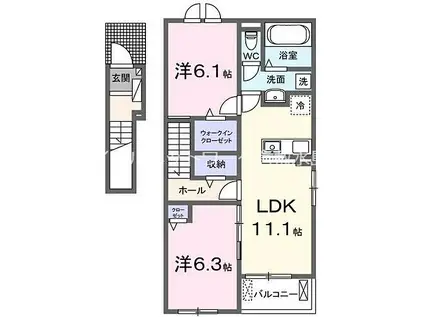 オーブN(2LDK/2階)の間取り写真