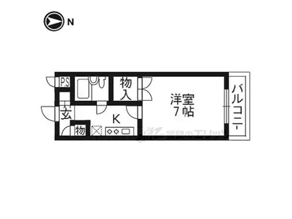 京阪本線 御殿山駅 徒歩4分 4階建 築34年(1K/3階)の間取り写真