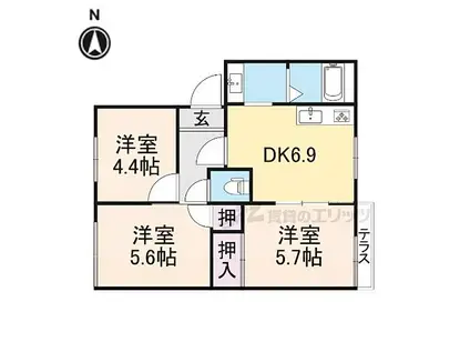 コンシエール信貴(3DK/1階)の間取り写真