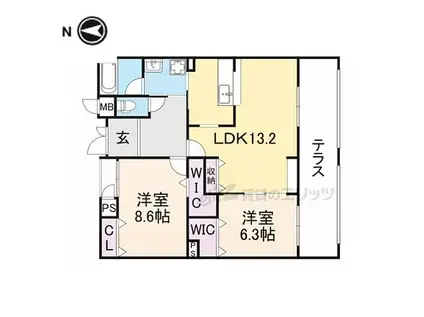 近鉄生駒線 南生駒駅 徒歩11分 3階建 築24年(2LDK/1階)の間取り写真