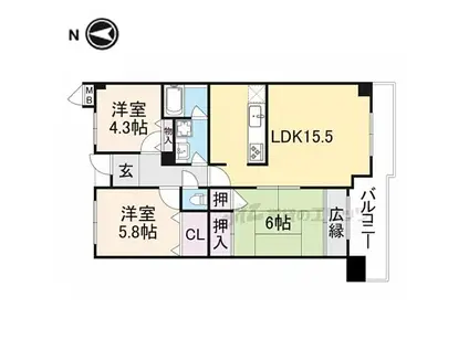 近鉄奈良線 生駒駅 徒歩3分 7階建 築37年(3LDK/2階)の間取り写真