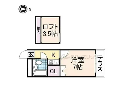 JR桜井線 京終駅 徒歩14分 2階建 築35年(1K/2階)の間取り写真
