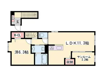 サンセールII A(1LDK/2階)の間取り写真