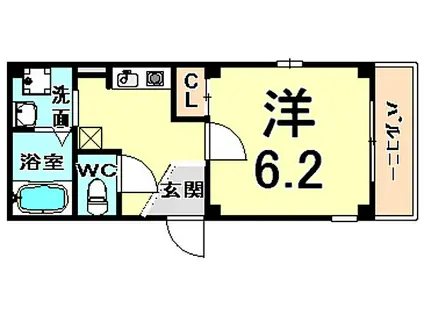 FLOWER尼崎(1K/2階)の間取り写真