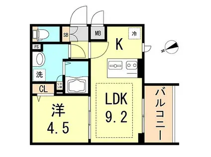 プレサンス THE神戸(1LDK/9階)の間取り写真