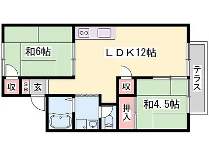 JR姫新線 余部駅 徒歩22分 2階建 築38年(2LDK/1階)の間取り写真