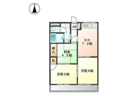 神鉄粟生線 小野駅(兵庫) 徒歩7分 2階建 築29年(3DK/2階)の間取り写真