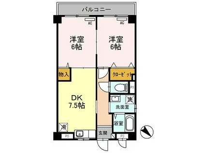 山陽電鉄本線 山陽姫路駅 徒歩15分 3階建 築29年(2DK/2階)の間取り写真