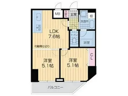 ロイヤルヒル神戸三ノ宮II(2LDK/9階)の間取り写真