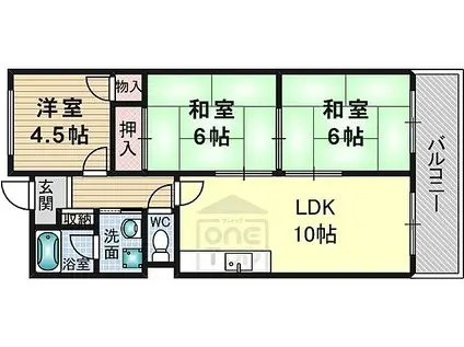 大阪モノレール本線 摂津駅 徒歩7分 5階建 築37年(3DK/3階)の間取り写真