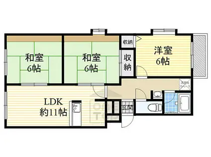 阪急京都本線 南茨木駅 徒歩3分 4階建 築35年(3LDK/3階)の間取り写真