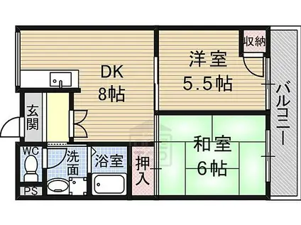 大阪メトロ今里筋線 井高野駅 徒歩9分 5階建 築32年(2DK/5階)の間取り写真
