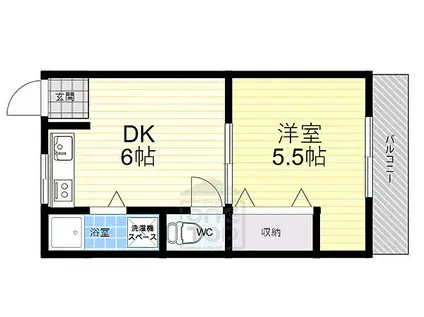 阪急京都本線 南茨木駅 徒歩13分 5階建 築51年(1DK/4階)の間取り写真