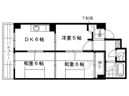 JR山陰本線 丹波口駅 徒歩11分 5階建 築52年(3DK/4階)の間取り写真