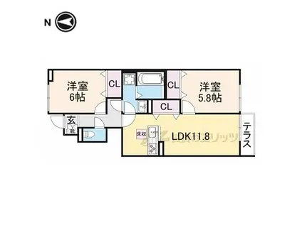 近鉄大阪線 大和高田駅 徒歩14分 2階建 築1年(2LDK/1階)の間取り写真