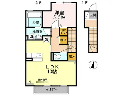 SALZ(1LDK/2階)の間取り写真