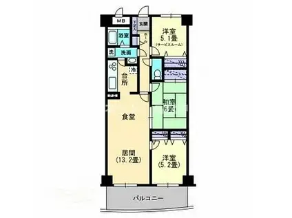 ロゼ花ノ宮(3LDK/6階)の間取り写真