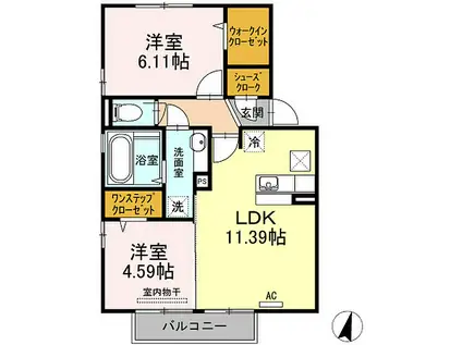 西鉄甘木線 本郷駅(福岡) 徒歩6分 2階建 築8年(2LDK/2階)の間取り写真