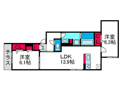 大山蓮華(2LDK/1階)の間取り写真