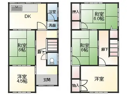 JR播但線 京口駅 徒歩15分 2階建 築58年(5DK)の間取り写真