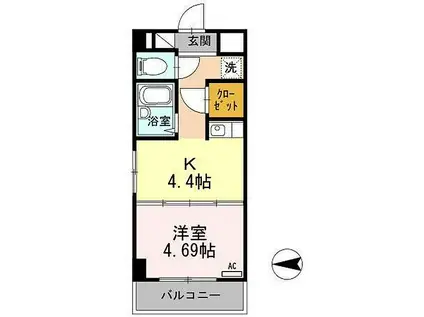 土井ハイツ北条口(1K/4階)の間取り写真