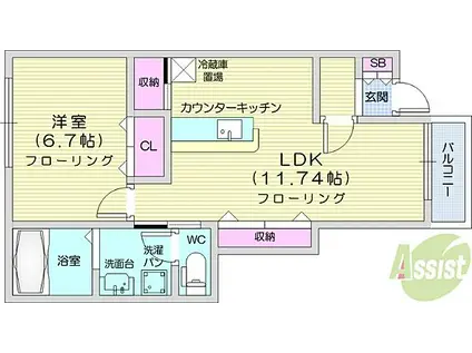 プリムヴェールⅠ(1LDK/1階)の間取り写真