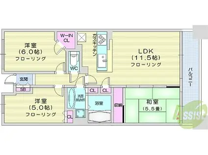 ドゥーエ仙台イースト(3LDK/6階)の間取り写真