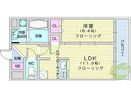 ノーブルプレイス北四番丁(1LDK/8階)の間取り写真