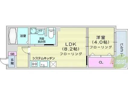 カーサ・スタジオーネ河原町(1LDK/3階)の間取り写真