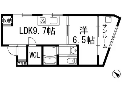 逆瀬川ビル(1LDK/4階)の間取り写真