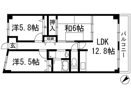 ヴィオレット宝塚(3LDK/7階)の間取り写真