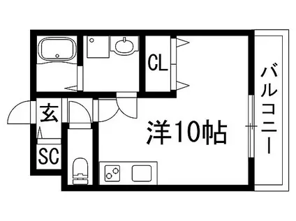 ガーデン花屋敷(ワンルーム/2階)の間取り写真