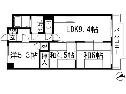 グランドハイツ栄伸(3LDK/3階)の間取り写真