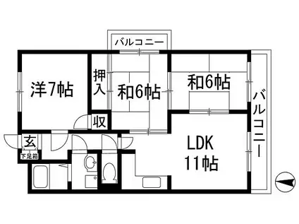 グランドハイツ栄伸(3LDK/2階)の間取り写真