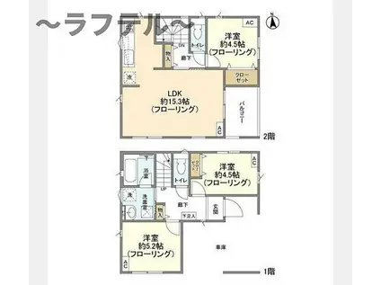 西武狭山線 下山口駅 徒歩8分 2階建 築2年(3LDK)の間取り写真