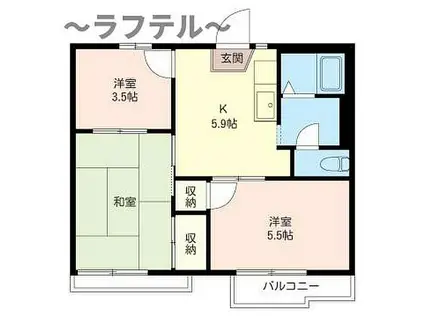 西武新宿線 新所沢駅 徒歩20分 2階建 築36年(3K/2階)の間取り写真