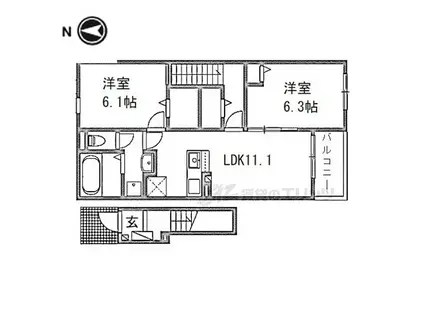 JR桜井線 京終駅 徒歩18分 2階建 新築(2LDK/2階)の間取り写真