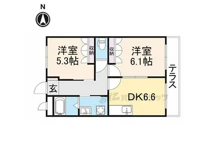 近鉄大阪線 榛原駅 徒歩15分 2階建 築16年(2DK/1階)の間取り写真