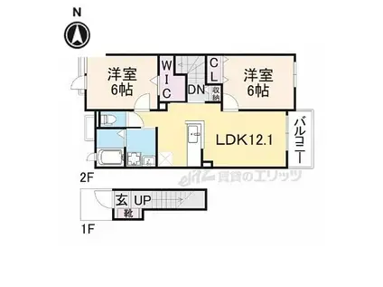近鉄田原本線 池部駅 徒歩6分 2階建 築9年(2LDK/2階)の間取り写真