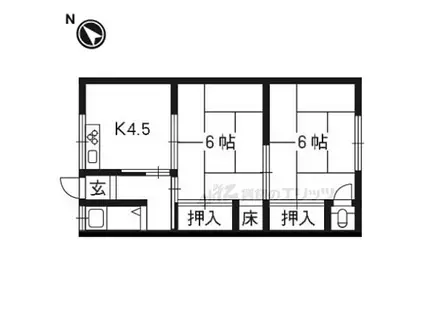 京阪本線 枚方市駅 バス乗車時間：15分 四ツ辻バス停で下車 徒歩5分 2階建 築50年(2K/2階)の間取り写真