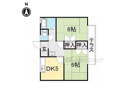 JR関西本線 郡山駅(奈良) 徒歩30分 2階建 築34年(2DK/1階)の間取り写真