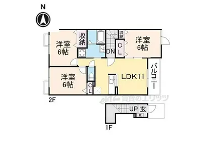 JR和歌山線 香芝駅 徒歩16分 2階建 築13年(3LDK/2階)の間取り写真