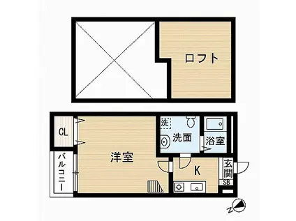 シキタトゥーリⅡ(ワンルーム/2階)の間取り写真