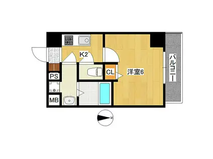 JR大阪環状線 今宮駅 徒歩5分 8階建 築7年(1K/2階)の間取り写真