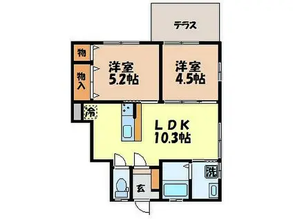 サニーヒルFUKUDA(2LDK/1階)の間取り写真
